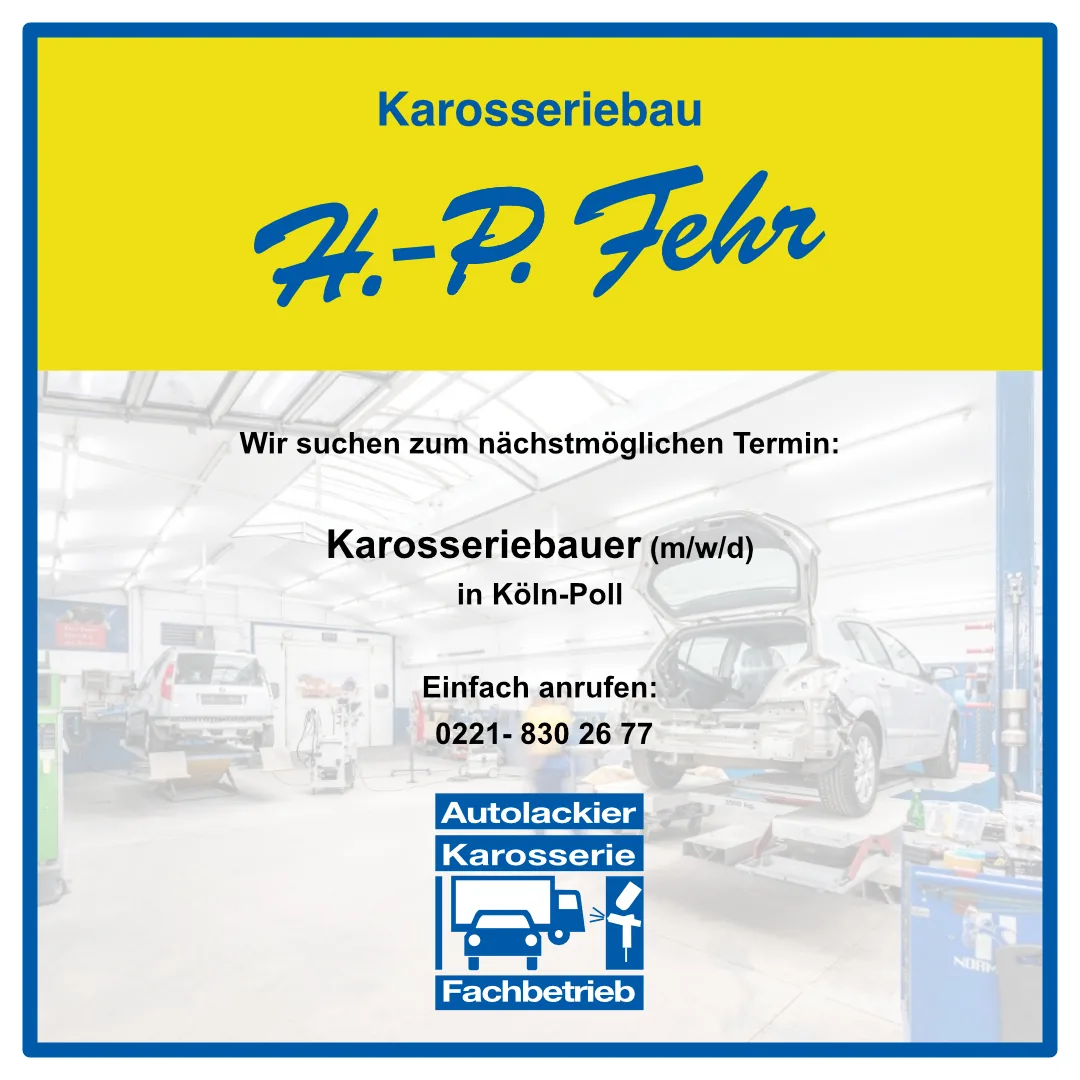 Stellenanzeige: Karosseriebauer gesucht! Wir suchen zum nächstmöglichen Termin einen Karosseriebauer (m/w/d) in Köln-Poll.